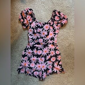 Lily Rose Black Romper with Pink and White Floral Design